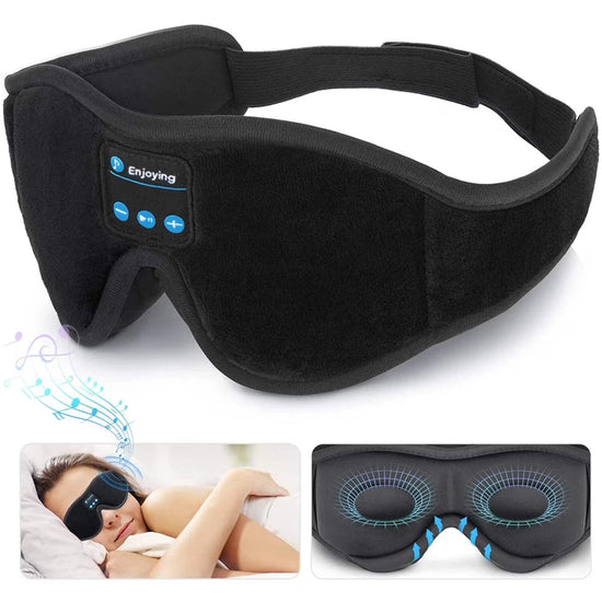 Wireless Bluetooth Sleep Mask — Blackout Eye Mask with Built-In Stereo Audio, Adjustable Comfort Fit